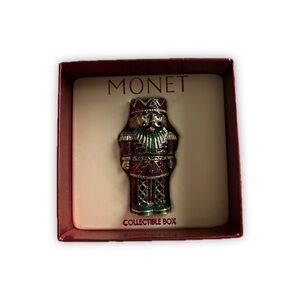 Vtg Monet Nutcracker Enamel Rhinestones Mini Trinket Collectible Box Toy Soldier